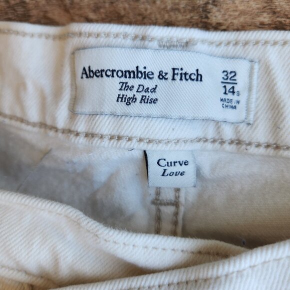 Abercrombie & Fitch The Dad Curve Love Crossover Overlap Jeans Button-Fly Ivory - Picture 8 of 10